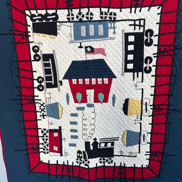 Judi Boisson "Local Loco" in Old Blue-White-Crimson Hanging Crib Quilt - Picture 3 of 8